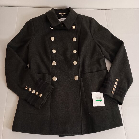 Calvin Klein Military Wool Blend Double Breasted Jacket Green Women's L NWT Flaw - Picture 5 of 14